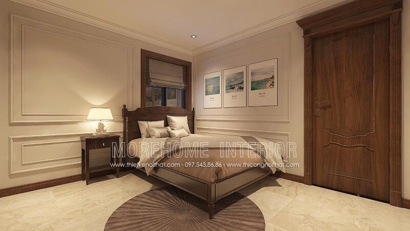 Cửa gỗ tân cổ điển bằng gỗ óc chó đẹp đẳng cấp cho phòng ngủ