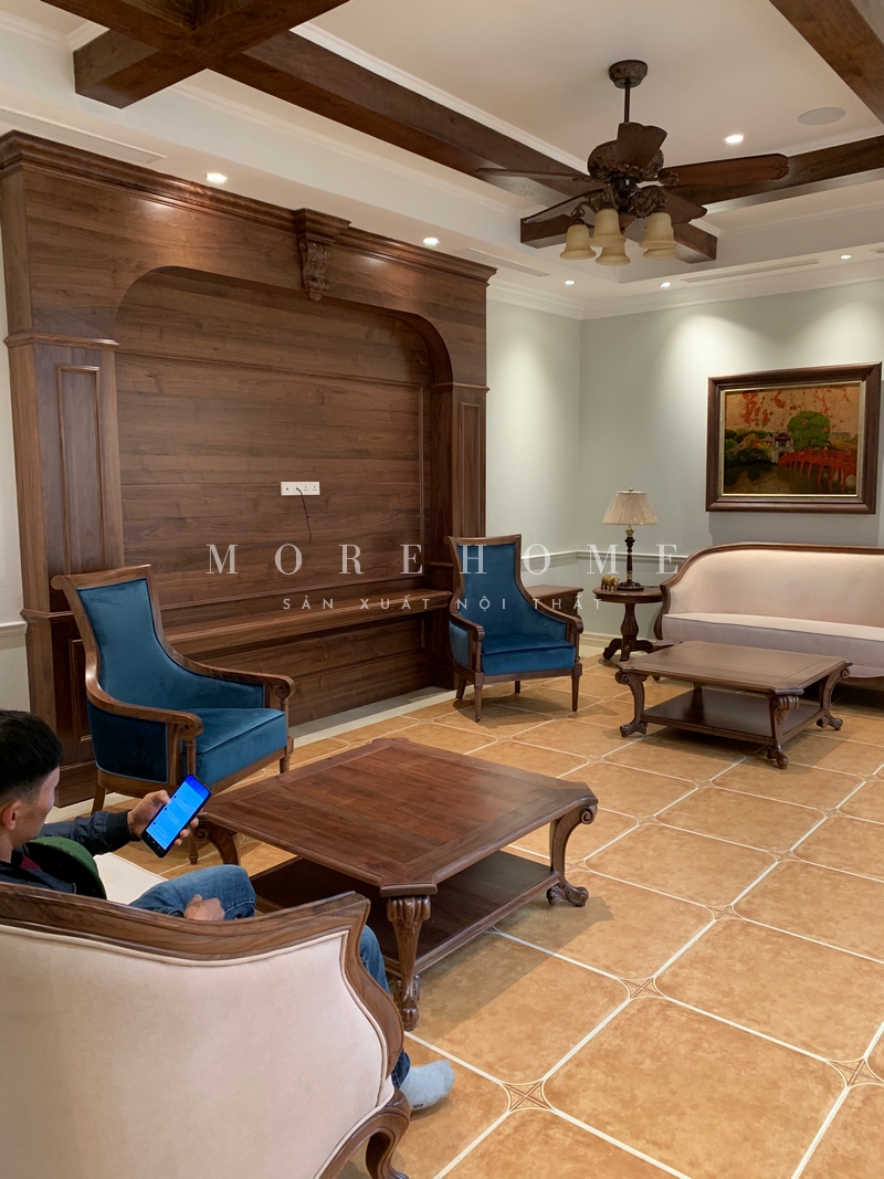 Sofa đơn khung gỗ óc chó bọc nệm tân cổ điển kiểu dáng bắt mắt, cao cấp, sử dụng thoải mái dễ chịu và mang tính thẩm mỹ cao cho không gian