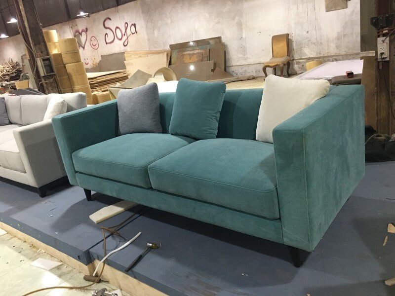 Sofa văng hiện đại bọc nỉ cao cấp màu xanh MS-022 nhẹ nhàng, nhã nhặn cho phòng khách, phòng ngủ